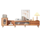 Extendable rectangle wood TV stand with bookshelf and storage drawers for living room